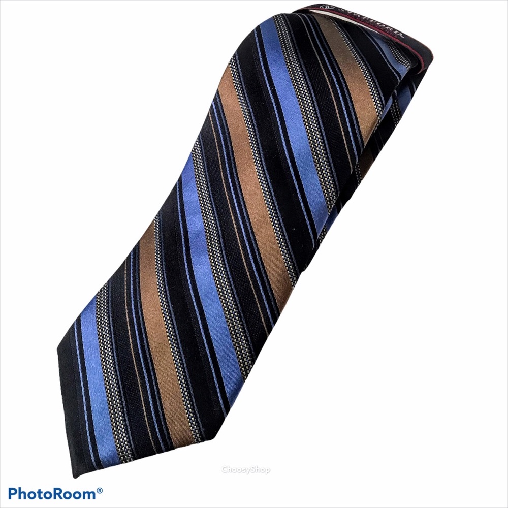 Brand New Silk Tie STAFFORD Taupe Black Blue Striped New with Tags